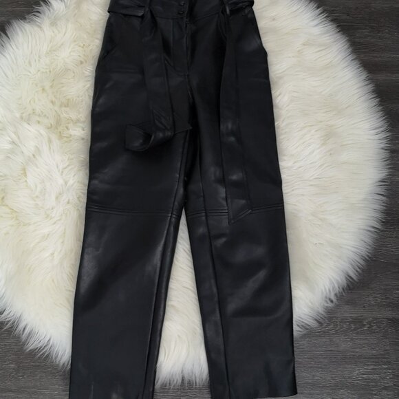 Aritzia Wilfred Faux Leather Tie-Front Pants - Picture 3 of 8
